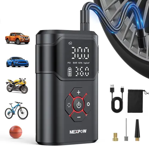 Inflador/Compresor Portátil NEXPOW 150 PSI Recargable para Auto, Moto, Bicicleta y Pelotas con Pantalla Dual's photo #7